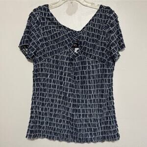 Dusak Designs Blue White Layered Ruffle Blouse XL